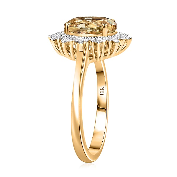 Shop Lc Luxoro Premium Brazilian Heliodor And I2 Diamond 2.85 Ctw Sunburst Ring In 10K Yellow Gold