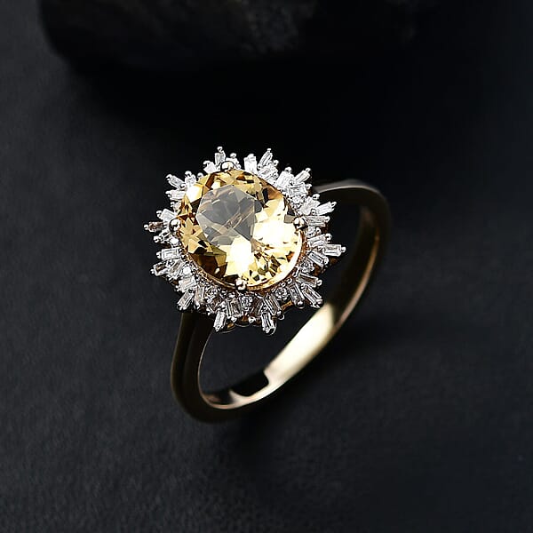 Shop Lc Luxoro Premium Brazilian Heliodor And I2 Diamond 2.85 Ctw Sunburst Ring In 10K Yellow Gold