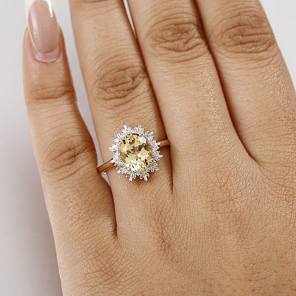 Shop Lc Luxoro Premium Brazilian Heliodor And I2 Diamond 2.85 Ctw Sunburst Ring In 10K Yellow Gold