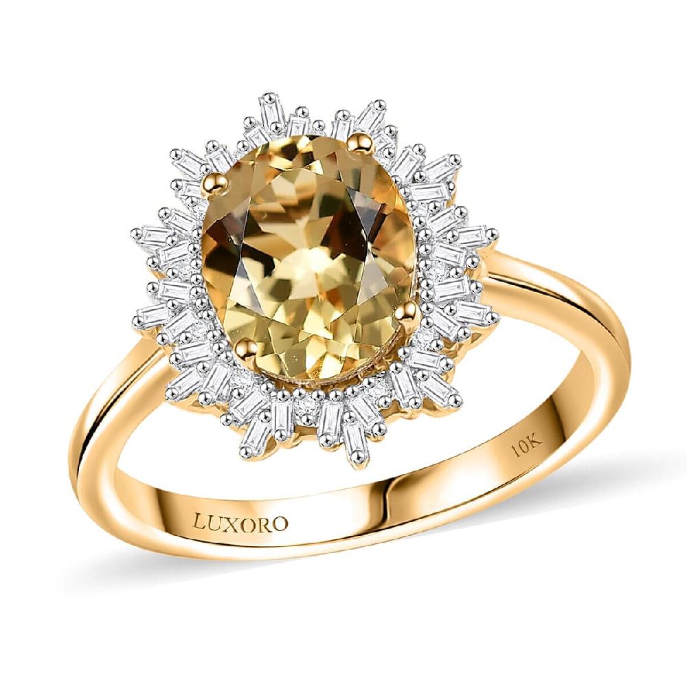 shop lc Luxoro Premium Brazilian Heliodor and I2 Diamond 2.85 ctw Sunburst Ring in 10K Yellow Gold