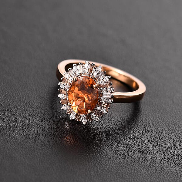 Shop Lc Luxoro Premium Calabar Imperial Tourmaline Natural Champagne And White Diamond I2 2.10 Ctw Sunburst Ring In 14K Yellow Gold