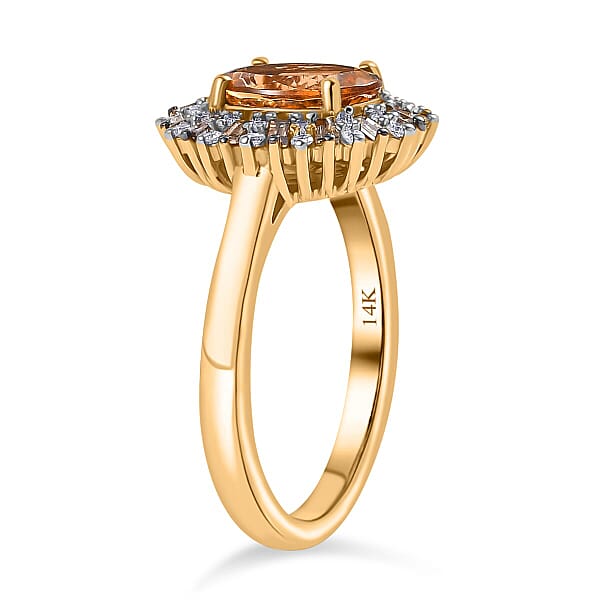 Shop Lc Luxoro Premium Calabar Imperial Tourmaline Natural Champagne And White Diamond I2 2.10 Ctw Sunburst Ring In 14K Yellow Gold