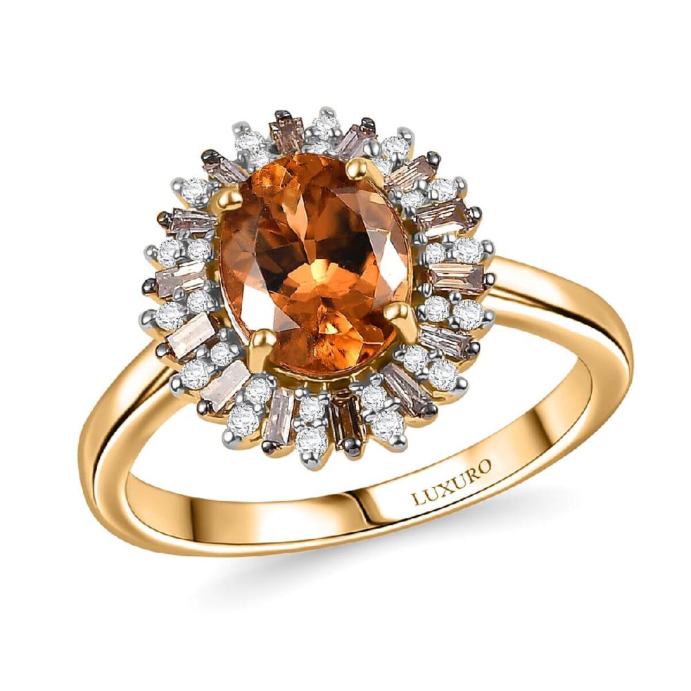 shop lc Luxoro Premium Calabar Imperial Tourmaline Natural Champagne and White Diamond I2 2.10 ctw Sunburst Ring in 14K Yellow Gold