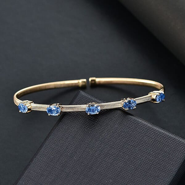 Shop Lc Luxoro Premium Ceylon Blue Sapphire 2.85 Ctw Cuff Bracelet In 10K Yellow Gold (7.25 In)
