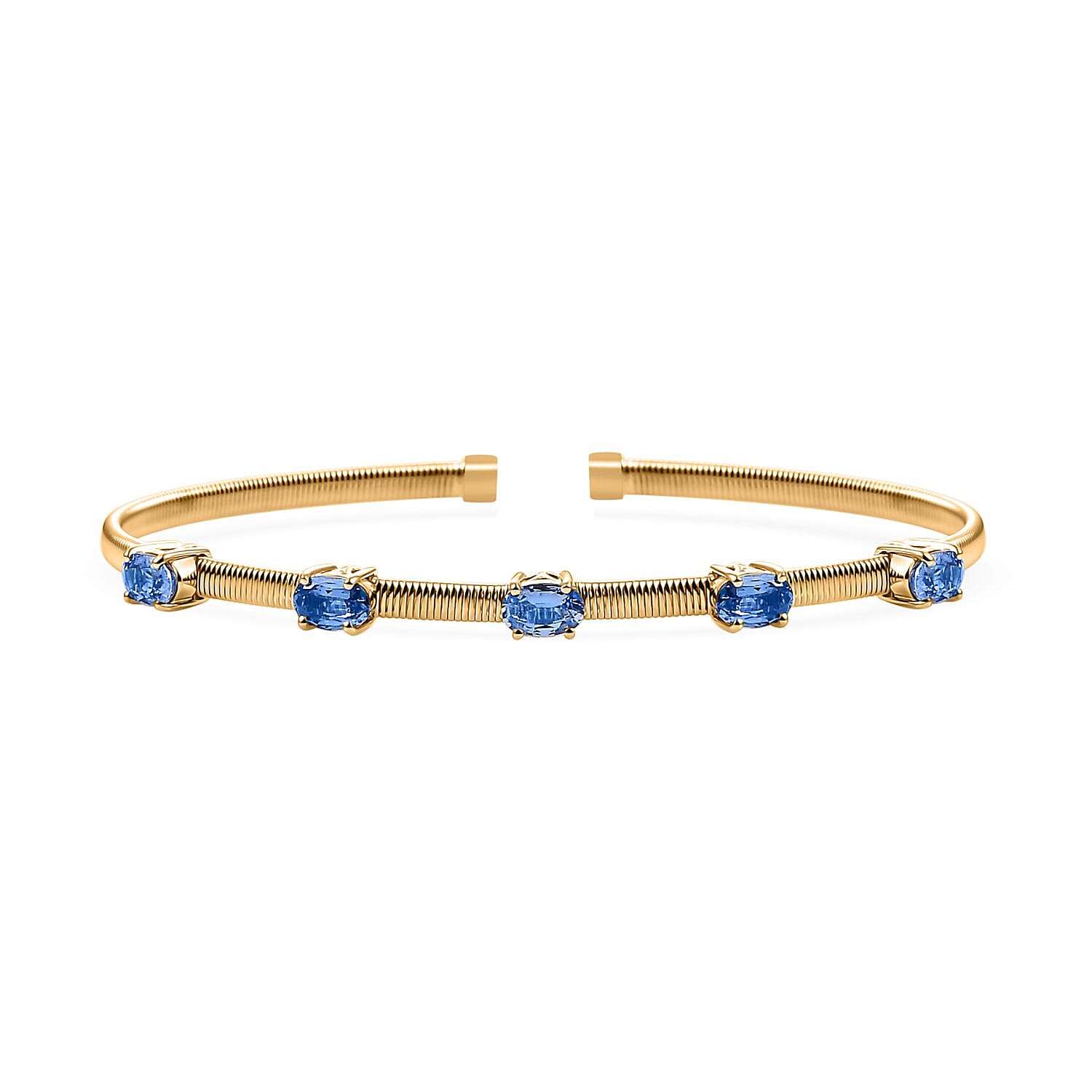 shop lc Luxoro Premium Ceylon Blue Sapphire 2.85 ctw Cuff Bracelet in 10K Yellow Gold (7.25 In)