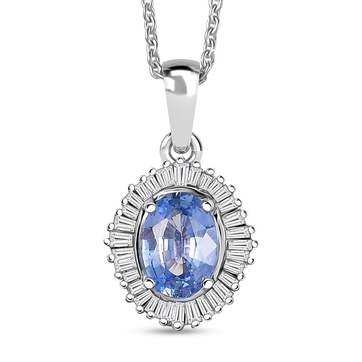 shop lc Luxoro Premium Ceylon Blue Sapphire and Diamond G-H I2 1.10 ctw Crownwave Pendant Necklace in 10K White Gold 18 Inches