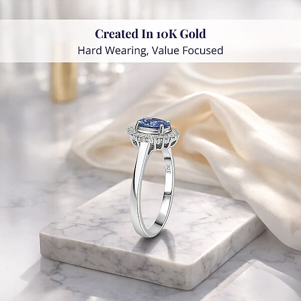 Shop Lc Luxoro Premium Ceylon Blue Sapphire And G-H I2 Diamond 1.10 Ctw Crownwave Ring In 10K White Gold