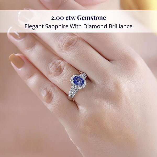 Shop Lc Luxoro Premium Ceylon Blue Sapphire And G-H I2 Diamond 2.00 Ctw Modern Minimalist Ring In 10K White Gold