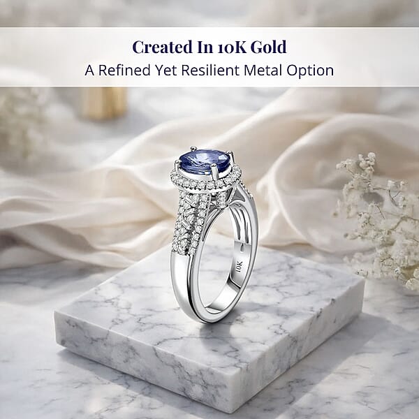 Shop Lc Luxoro Premium Ceylon Blue Sapphire And G-H I2 Diamond 2.00 Ctw Modern Minimalist Ring In 10K White Gold