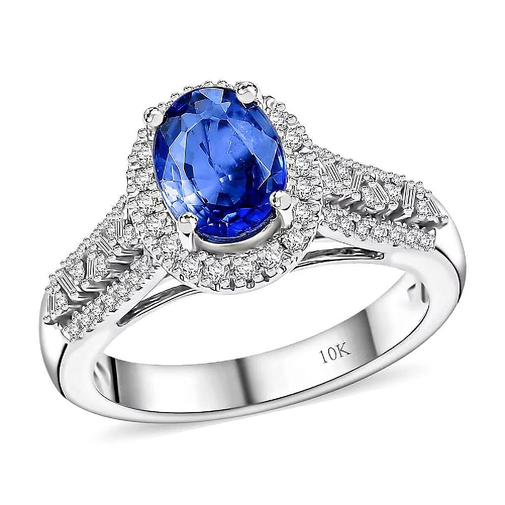 shop lc Luxoro Premium Ceylon Blue Sapphire and G-H I2 Diamond 2.00 ctw Modern Minimalist Ring in 10K White Gold