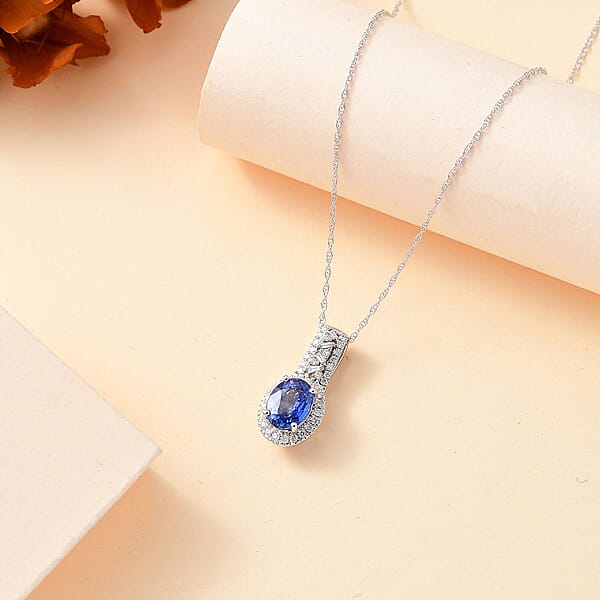 Shop Lc Luxoro Premium Ceylon Blue Sapphire And G-H I2 Diamond 1.90 Ctw Modern Minimalist Pendant Necklace In 10K White Gold 18 Inches