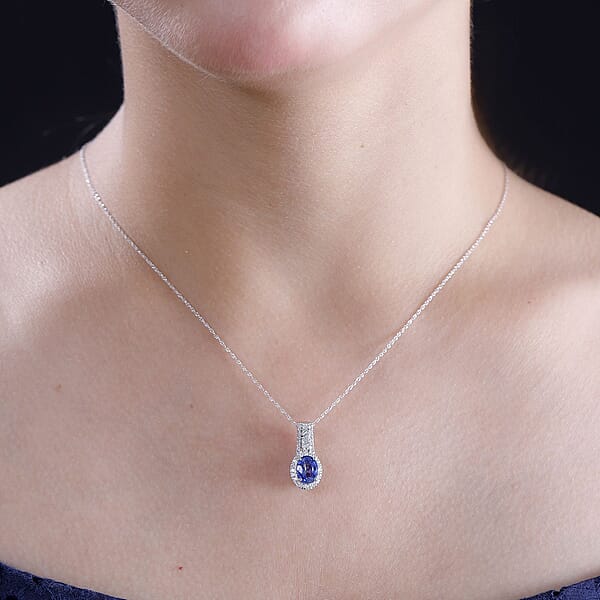 Shop Lc Luxoro Premium Ceylon Blue Sapphire And G-H I2 Diamond 1.90 Ctw Modern Minimalist Pendant Necklace In 10K White Gold 18 Inches