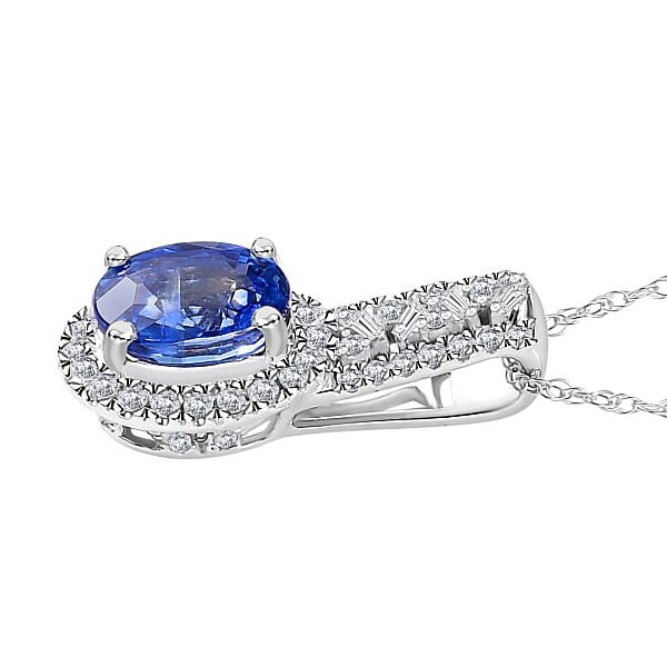 Shop Lc Luxoro Premium Ceylon Blue Sapphire And G-H I2 Diamond 1.90 Ctw Modern Minimalist Pendant Necklace In 10K White Gold 18 Inches