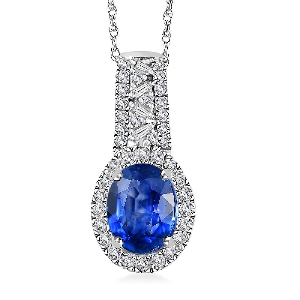 shop lc Luxoro Premium Ceylon Blue Sapphire and G-H I2 Diamond 1.90 ctw Modern Minimalist Pendant Necklace in 10K White Gold 18 Inches