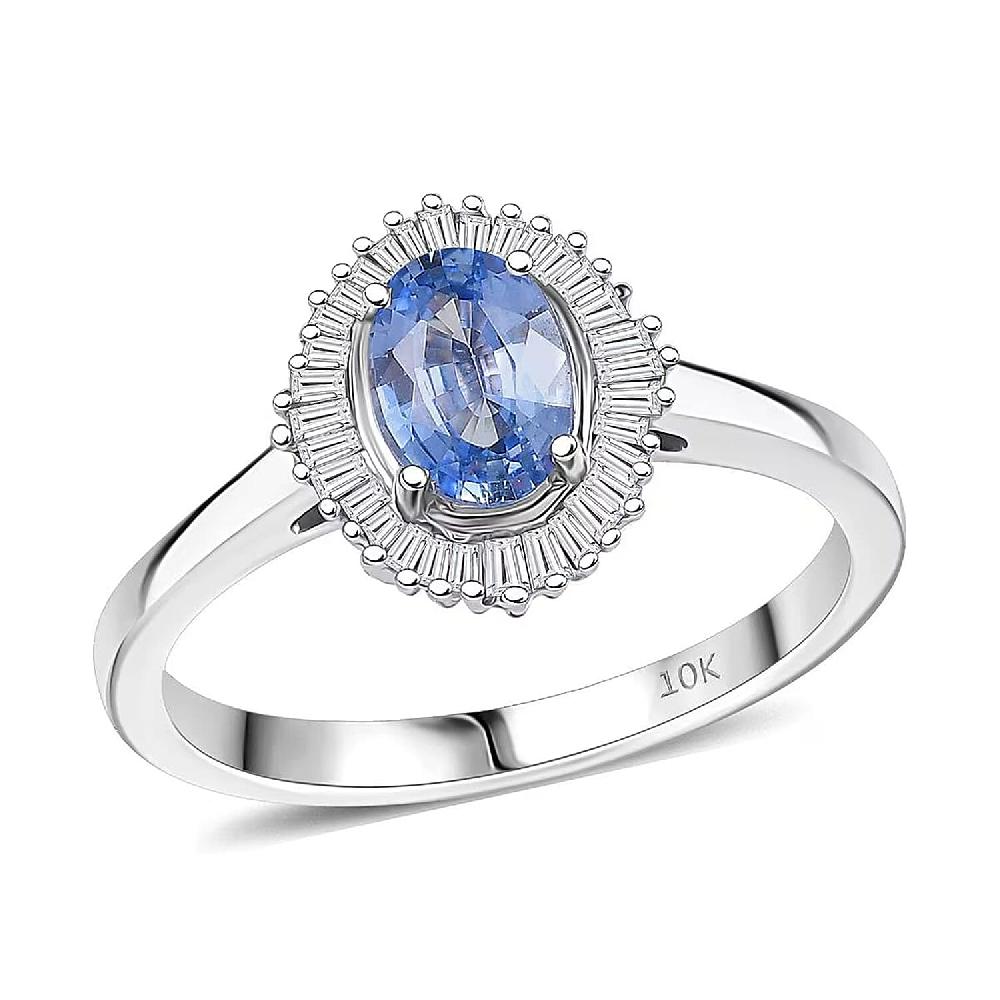 shop lc Luxoro Premium Ceylon Blue Sapphire and G-H I2 Diamond 1.10 ctw Crownwave Ring in 10K White Gold