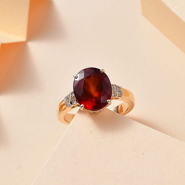 Shop Lc Luxoro Premium Ceylon Hessonite Garnet And G-H I2 Diamond 6.00 Ctw Ring In 10K Yellow Gold 4.50 Grams (Del. In 10-12 Days)