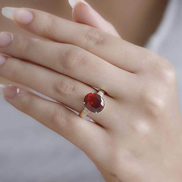 Shop Lc Luxoro Premium Ceylon Hessonite Garnet And G-H I2 Diamond 6.00 Ctw Ring In 10K Yellow Gold 4.50 Grams