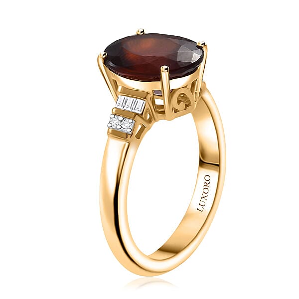 Shop Lc Luxoro Premium Ceylon Hessonite Garnet And G-H I2 Diamond 6.00 Ctw Ring In 10K Yellow Gold 4.50 Grams (Del. In 10-12 Days)