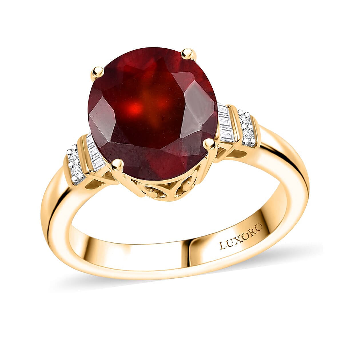 shop lc Luxoro Premium Ceylon Hessonite Garnet and G-H I2 Diamond 6.00 ctw Ring in 10K Yellow Gold 4.50 Grams (Del. in 10-12 Days)