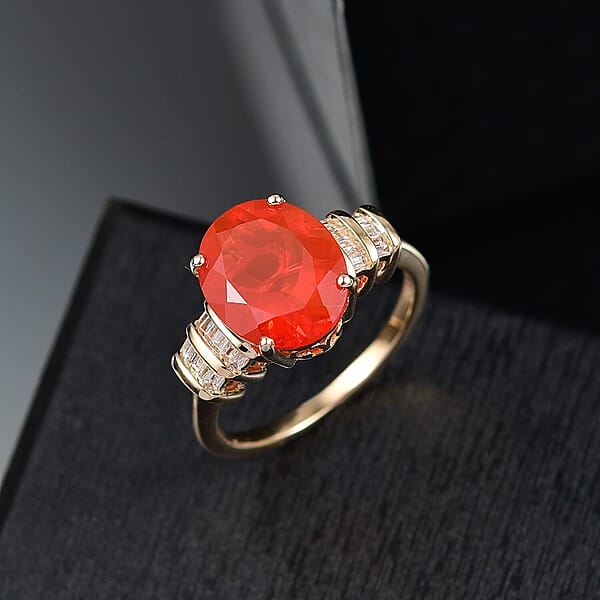 Shop Lc Luxoro Premium Crimson Fire Opal And I2 Diamond 3.45 Ctw Dawnfire Ring In 10K Yellow Gold