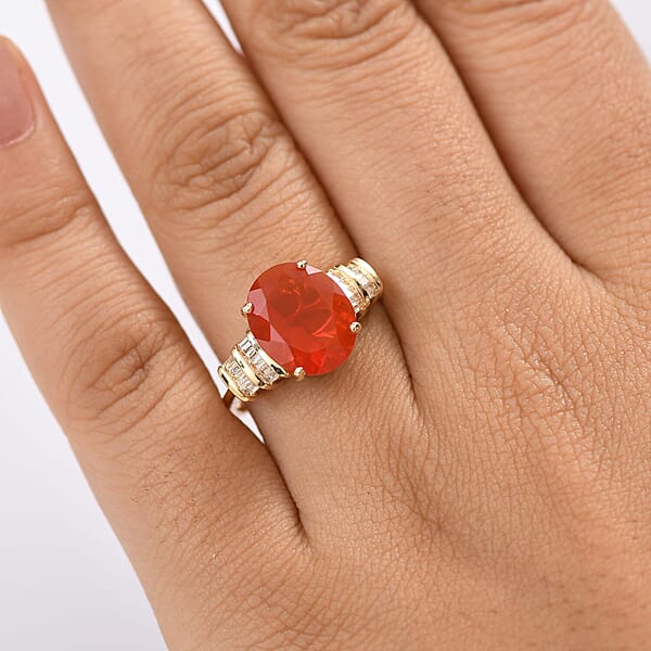 Shop Lc Luxoro Premium Crimson Fire Opal And I2 Diamond 3.45 Ctw Dawnfire Ring In 10K Yellow Gold