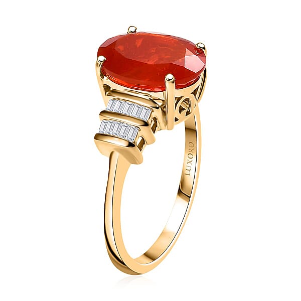 Shop Lc Luxoro Premium Crimson Fire Opal And I2 Diamond 3.45 Ctw Dawnfire Ring In 10K Yellow Gold