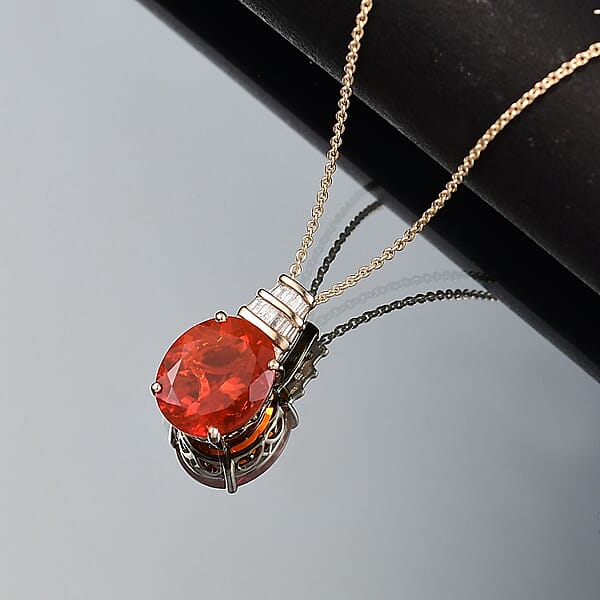 Shop Lc Luxoro Premium Crimson Fire Opal And I2 Diamond 3.35 Ctw Dawnfire Pendant Necklace In 10K Yellow Gold 20 Inches