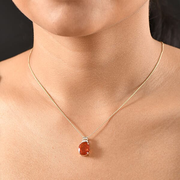 Shop Lc Luxoro Premium Crimson Fire Opal And I2 Diamond 3.35 Ctw Dawnfire Pendant Necklace In 10K Yellow Gold 20 Inches