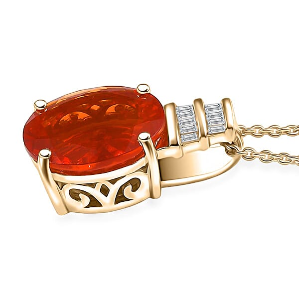 Shop Lc Luxoro Premium Crimson Fire Opal And I2 Diamond 3.35 Ctw Dawnfire Pendant Necklace In 10K Yellow Gold 20 Inches