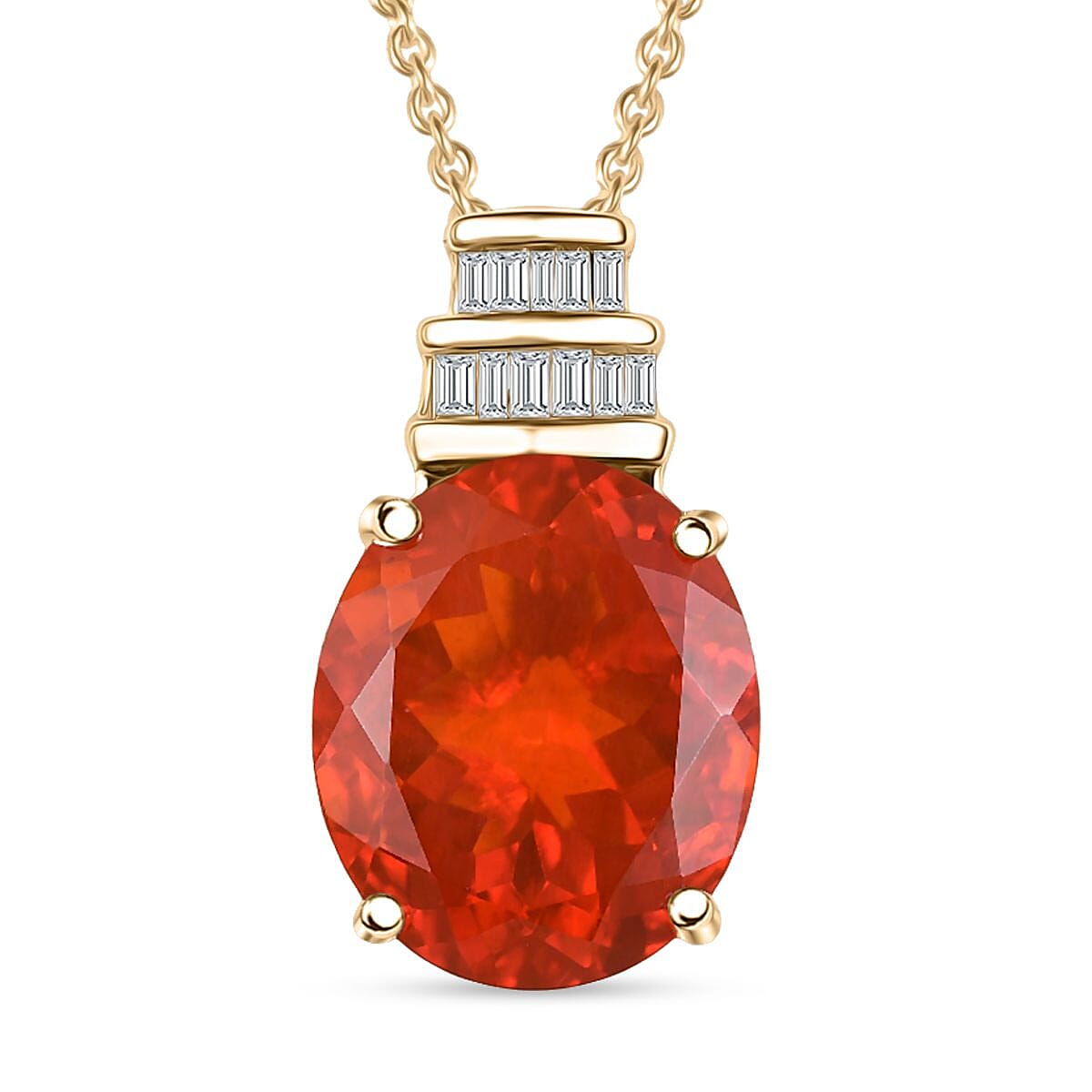 shop lc Luxoro Premium Crimson Fire Opal and I2 Diamond 3.35 ctw Dawnfire Pendant Necklace in 10K Yellow Gold 20 Inches
