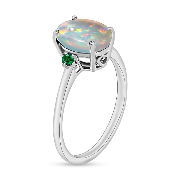 Shop Lc Luxoro Premium Ethiopian Welo Opal And Boyaca Colombian Emerald 1.30 Ctw Ring In 14K White Gold 4 Grams (Del. In 10-12 Days)