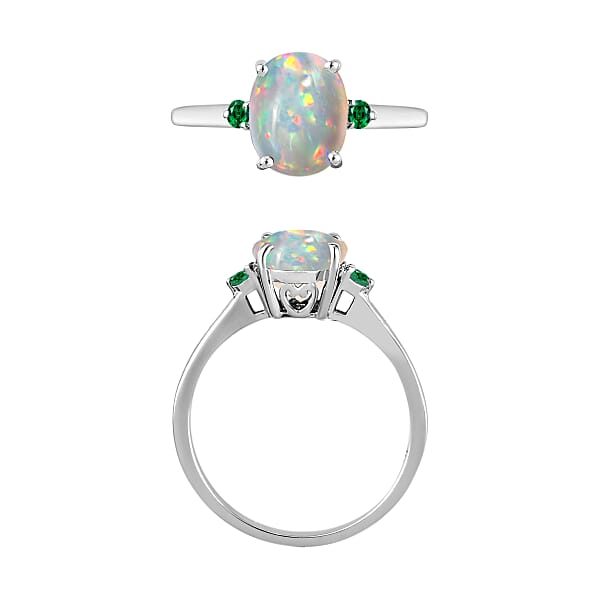 Shop Lc Luxoro Premium Ethiopian Welo Opal And Boyaca Colombian Emerald 1.30 Ctw Ring In 14K White Gold 4 Grams (Del. In 10-12 Days)