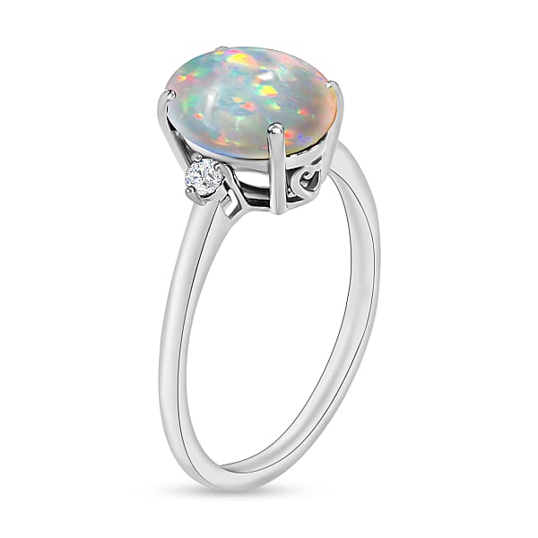 Shop Lc Luxoro Premium Ethiopian Welo Opal And G-H I1-I2 Diamond 1.30 Ctw Ring In 14K White Gold 4 Grams (Del. In 10-12 Days)
