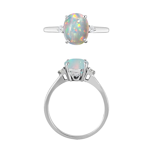 Shop Lc Luxoro Premium Ethiopian Welo Opal And G-H I1-I2 Diamond 1.30 Ctw Ring In 14K White Gold 4 Grams (Del. In 10-12 Days)
