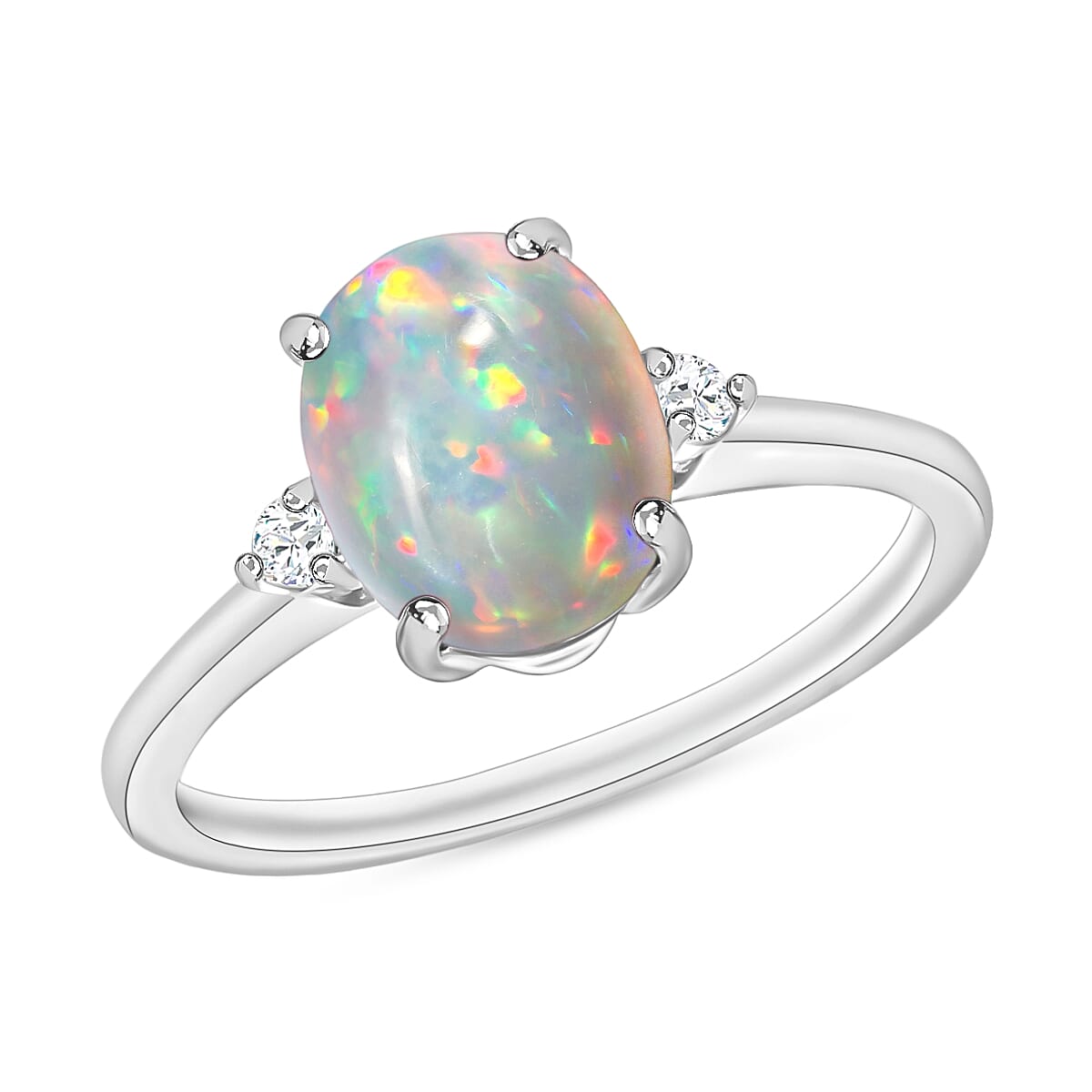 shop lc Luxoro Premium Ethiopian Welo Opal and G-H I1-I2 Diamond 1.30 ctw Ring in 14K White Gold 4 Grams (Del. in 10-12 Days)