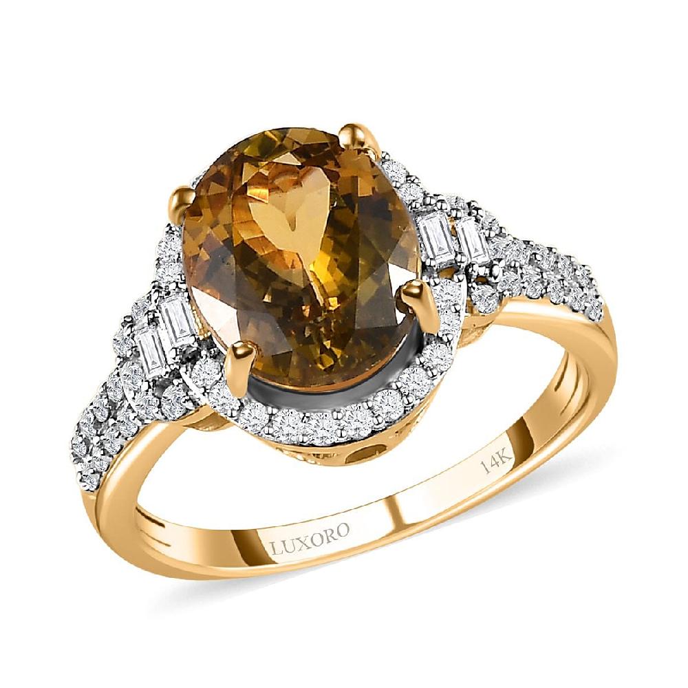 shop lc Luxoro Premium Golden Tanzanite and G-H I3 Diamond 2.86 ctw Ring in 14K Yellow Gold