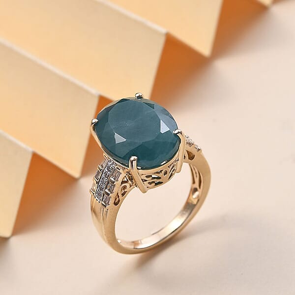 Shop Lc Luxoro Premium Grandidierite And Diamond G-H I2 10.10 Ctw Verdant Elegance Ring In 10K Yellow Gold