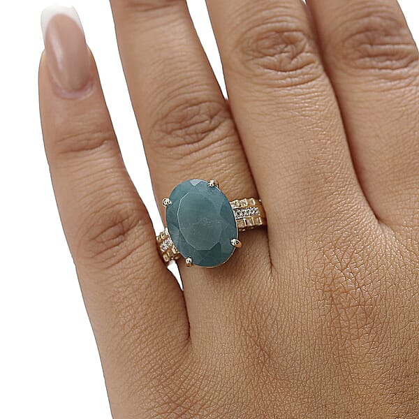 Shop Lc Luxoro Premium Grandidierite And Diamond G-H I2 10.10 Ctw Verdant Elegance Ring In 10K Yellow Gold