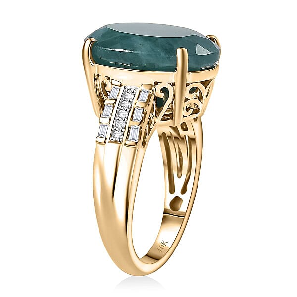 Shop Lc Luxoro Premium Grandidierite And Diamond G-H I2 10.10 Ctw Verdant Elegance Ring In 10K Yellow Gold