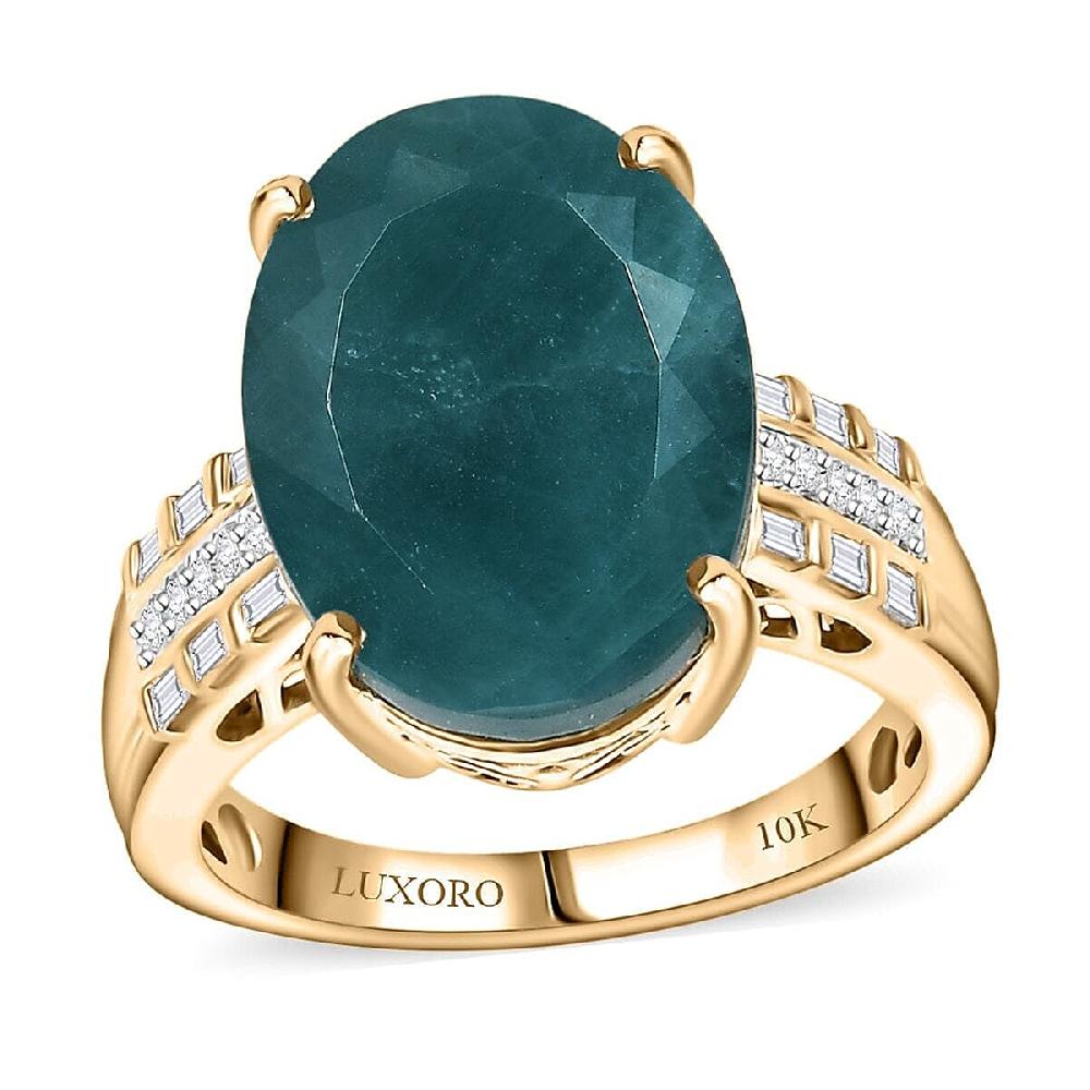 shop lc Luxoro Premium Grandidierite and Diamond G-H I2 10.10 ctw Verdant Elegance Ring in 10K Yellow Gold