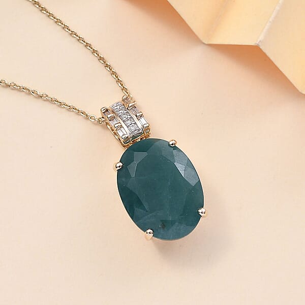 Shop Lc Luxoro Premium Grandidierite And Diamond I2 10.00 Ctw Verdant Elegance Pendant Necklace In 10K Yellow Gold 20 Inches