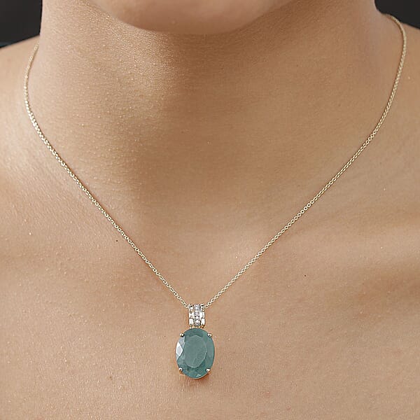 Shop Lc Luxoro Premium Grandidierite And Diamond I2 10.00 Ctw Verdant Elegance Pendant Necklace In 10K Yellow Gold 20 Inches
