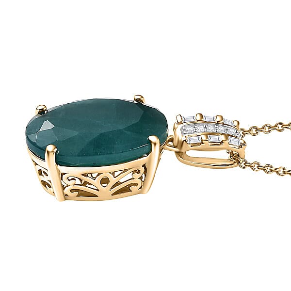Shop Lc Luxoro Premium Grandidierite And Diamond I2 10.00 Ctw Verdant Elegance Pendant Necklace In 10K Yellow Gold 20 Inches