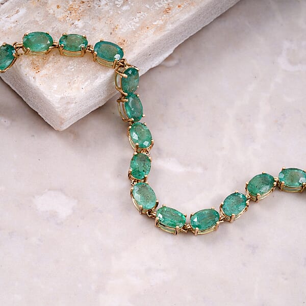 Shop Lc Luxoro Premium Kagem Zambian Emerald 8.40 Ctw Bracelet In 10K Yellow Gold (6.50 In)