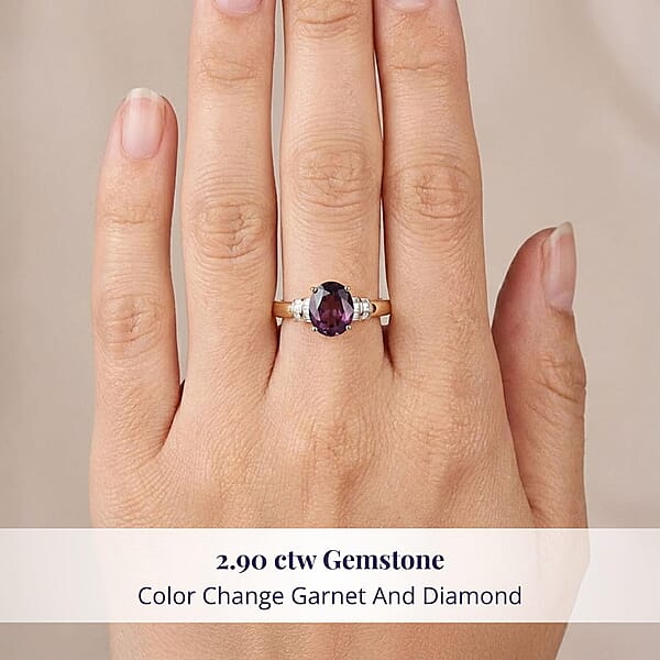 Shop Lc Luxoro Premium Madagascar Color Change Garnet And I2 Diamond 2.90 Ctw Roayl Elegance Ring In 10K Yellow Gold