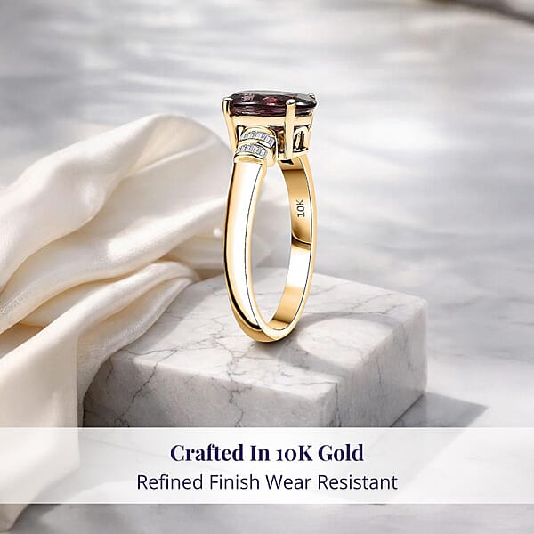 Shop Lc Luxoro Premium Madagascar Color Change Garnet And I2 Diamond 2.90 Ctw Roayl Elegance Ring In 10K Yellow Gold