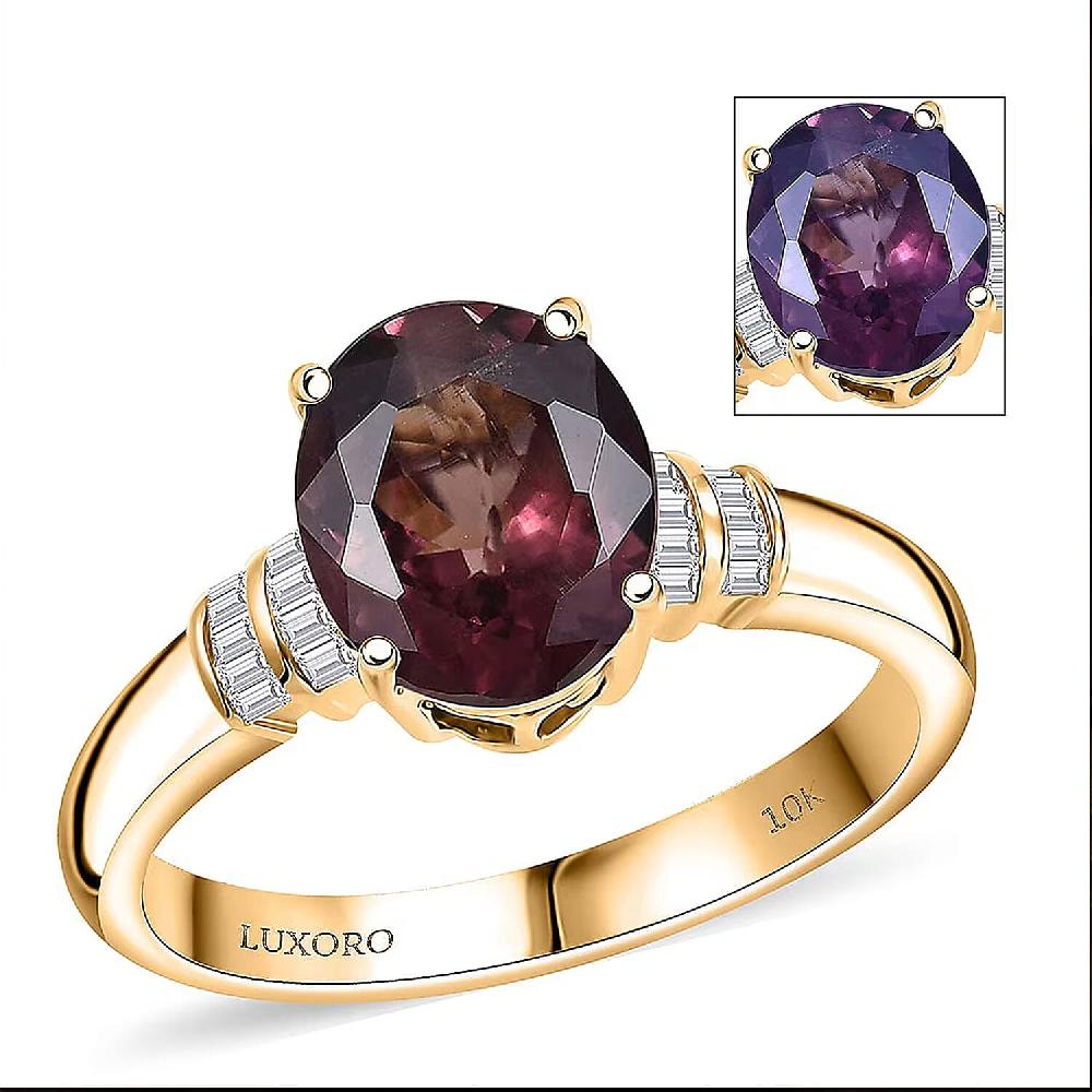 shop lc Luxoro Premium Madagascar Color Change Garnet and I2 Diamond 2.90 ctw Roayl Elegance Ring in 10K Yellow Gold