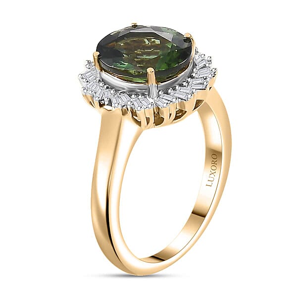 Shop Lc Luxoro Premium Madagascar Green Apatite And G-H I2 Diamond 3.15 Ctw Verdant Blossom Ring In 10K Yellow Gold 4.30 Grams