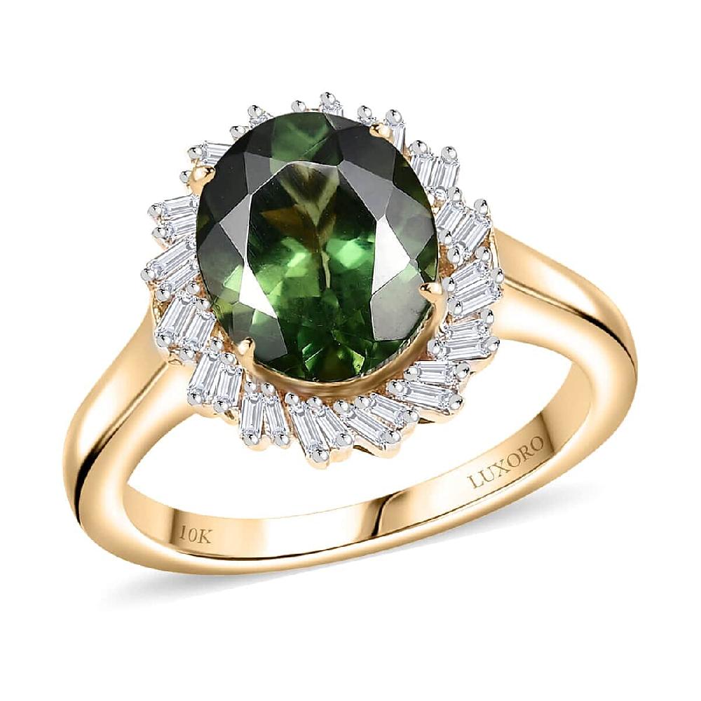 shop lc Luxoro Premium Madagascar Green Apatite and G-H I2 Diamond 3.15 ctw Verdant Blossom Ring in 10K Yellow Gold 4.30 Grams