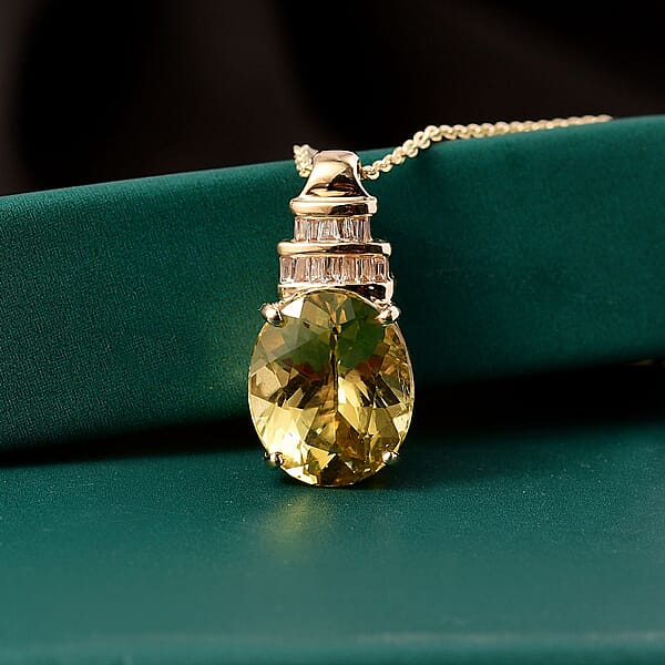 Shop Lc Luxoro Premium Madagascar Yellow Apatite And Diamond G-H I2 5.50 Ctw Pendant Necklace In 10K Yellow Gold 20 Inches